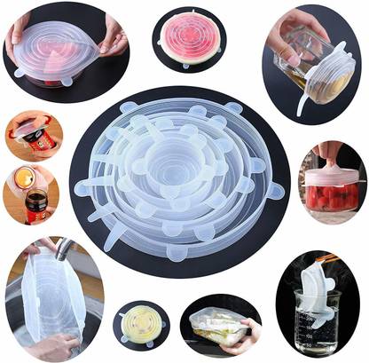 CSKY GLANS 6pcs Universal Silicone Suction Lid-bowl Pan Cooking Pot Lid 2.6 inch, 3.8 inch, 4.5 inch, 5.7 inch, 6.5 inch, 8.3 inch Lid Set (Silicone) 5 inch Lid Set, Pack of 6