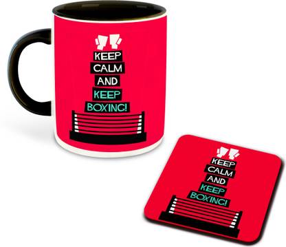 whats your kick Boxing Inspired designer printed Black Ceramic Coffee |tea | milk Multi with Coaster (Gift | Sports | motivational Quotes | Hobby | Super league (Multi 3) Ceramic Coffee Mug