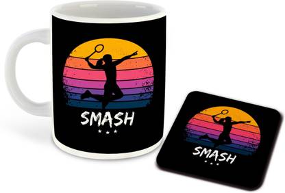 whats your kick Badminton Inspired designer printed White Ceramic Coffee |Tea |Milk With Coaster (Gift | Game |Sports|Motivational Quotes |Hobby (Multi 11) Ceramic Coffee Mug