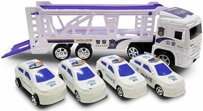 Galactic Play Set Toy Police Truck with 4 Mini Police Cars Toy Vehicles die cast Truckcar