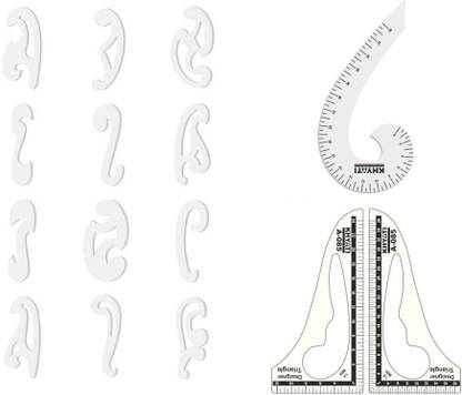 KHYATI Fashion Designing Scale/ Tailoring scale/ Tailoring curves/ Hard Plastic Scale- Set of 15- 12 pcs of French curves 0f 12 shapes without marking, 1 pc of French curve 6 shape with marking and 2 pcs of Designer triangle with marking both side printing, Sewing Material, Tailoring kit Sewing Kit