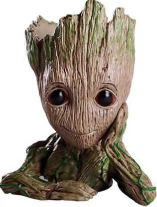 Aakriti Aquarium Fish Tank Ornament Baby Groot Flowerpot Super Cute Tree Man Planter Flower Pot with Drainage Hole Pencil Pen Holder Ornament for Festive and Birthday Gift Decorative Showpiece  -  14 cm
