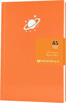 MENORAH A5 Sketchbook -140 Gsm - (58 Sheets / 116 Pages) – Artist Drawing- Journal - () - Ideal for Dry Mixed Media Mandala, Charcoal, Graphite, Pen Art, Soft Pastels, Technical Pen - Sketch Book- Completely Handmade- Cassata Sketch Book (Amber Orange - Jupiter)- Portrait Sketch Pad