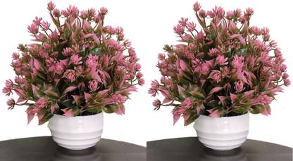 BK Mart Set of 2 Table Top Best For Home/Office Table Decoration or Gift Bonsai Wild Artificial Plant  with Pot