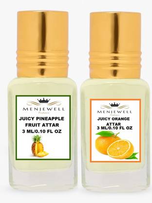 Menjewell Pack of 2Pc Attar(JuicyPineapple 3ml,Juicy Orange 3ml)Natural Itra/Attar/ Herbal Attar
