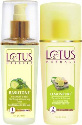 LOTUS HERBALS All Day Moisturisation Kit (Basil Toner 100ml + Lemonpure 80ml) (2 items in the pack)