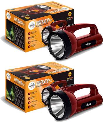 Wipro Emerald Plus Rechargeable Emergency Light 5W (Pack of 2) 7 hrs Torch Emergency Light