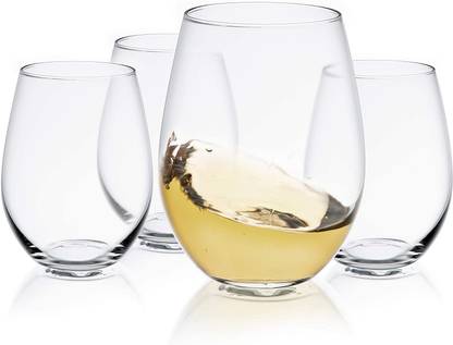 Market Fairy (Pack of 4) Stemless Wine Glasses for Red & White Wine (380 ML Each) (Set of 4) Glass Set Wine Glass