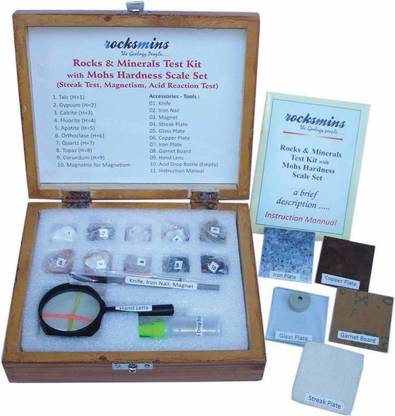rocksmins Mohs Hardness Kit Rocks & Minerals Test Kit for Education in Wooden Box