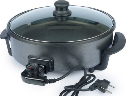 ITALIA Non Stick Electric Multipurpose Cooker Pan Pizza Maker with Unbreakable Lid, 36 cm, Black Pizza Maker