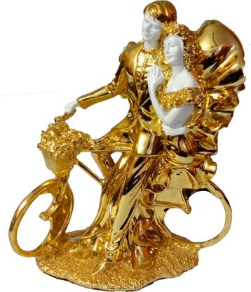 G2U Gold Plated Polyresien with Love Couple Statue Romantic Decorative Handicraft Figurine / Home Decor / office Gift item Decorative Showpiece  -  27.94 cm