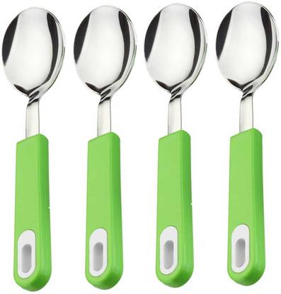Gresspor Stainless Steel Spoon With Plastic Handle For Easy Grip & Hanging Hole (4 Pcs) Stainless Steel Serving Spoon Set