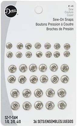 Prym Dritz 81-65 Sew-On Snaps, Size 1/0, 2/0 & 4/0, Nickel-Plated Brass, 36 Count