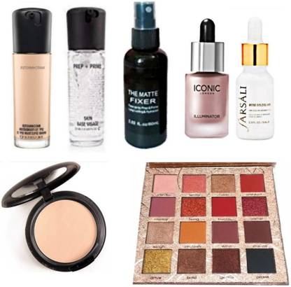 Three Elements Makeup Combo Pack Of Foundation, Primer, Makeup Fixture, Illuminator, Compact, Farsali