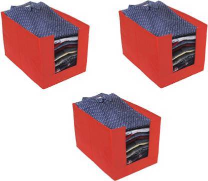 Dabboo ji stacker Wardrobe organiser Shirt stacker for Cupboard Set of 3 Shirt Covers storage organizer Red wardrobe organiser red