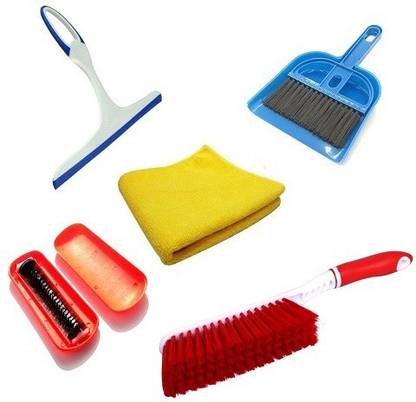 Adhvik Combo Of Mini Dustapn With Broom Set,Microfiber Cleaning Cloth ,Carpet Cleaning Brush, Carpet Cleaning Magic Roller And Glass Cleaner Wiper Dustpan, Kitchen Wiper, Cleaning Brush, Cleaning Cloth