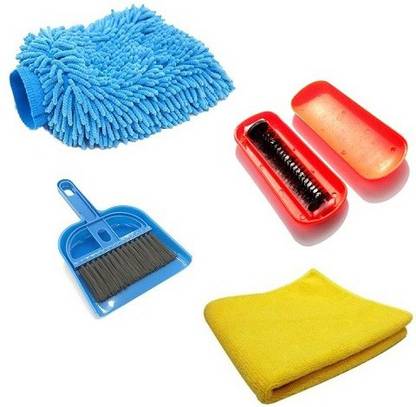 Adhvik Combo Of Mini Dustapn With Broom Set,Microfiber Cleaning Cloth & Glove And Carpe Plastic Dustpan