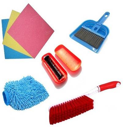 Uniqon Combo Of Mini Dustapn With Broom Set,Microfiber Cleaning Glove,Carpet Cleaning Brush, Carpet Cleaning Magic Roller And Kitchen Cleaning wipes Dustpan, Cleaning Cloth, Cleaning Brush, Duster