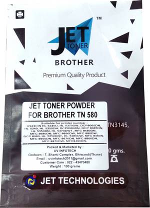 JET TONER TN 580 / 3165 / 3170 / 3185 , TN-650 / 3280 / 3285 / 3290 Toner Powder Compatible For Brother HL 5340D, HL 5370DW, DCP8065DN, HL 5240, HL 5250DN, DCP8080DN, DCP 8085DN, HL 5350DN, HL 5370DWT, MFC 8480DN, MFC 8680DN, MFC 8690DW, MFC 880DW, DCP 8060, HL 5250DNT, HL 5280DW, MFC 8460N, MFC 8660DN, MFC 8670DN, MFC 8860DN, MFC 8870DW, MFC8460DN ( 100 gms ) Black Ink Toner Powder