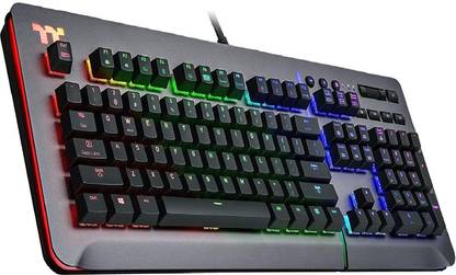 Thermaltake KB-LVT-BLSRUS-01 Level 20 RGB Titanium Aluminum Gaming Keyboard Cherry MX Blue Switches – 16.8 Million Color RGB – Voice Control - Razer Chroma Sync Compatible Wired USB Standard Laptop Keyboard Compatible with Desktop, Laptop, Mac