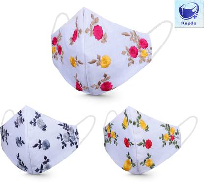 kapdo Designer Embroidered Face Mask Washable Cloth Mask With Melt Blown Fabric Layer