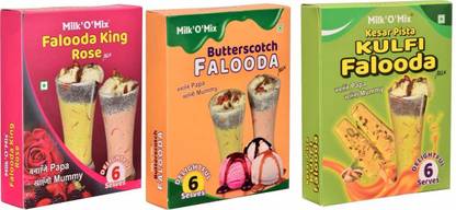 Milk'O'Mix Milkshake Powder Combo Falooda Rose King/ Butterscotch/ Kulfi Milk Products for Childrens and Adults