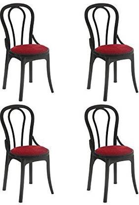 Supreme  Pearl Set of 4 Chairs, Black Red Plastic Cafeteria Chair