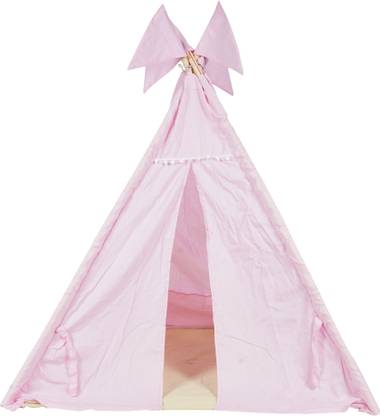 KODOMO PLAY Plain Portable TeePee Tent With Pom Pom & 4 Flags for Indoor & Outdoor