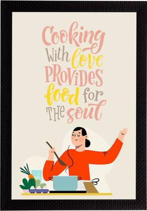 eCraftIndia "Cooking With Love Provides Food For The Soul" Motivational Quote Satin Matt Texture UV Art Ink 35.56 cm x 25.4 cm Painting