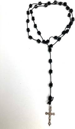 ricky collections 8mm Thick Bead White Printed Cross Catholic Rosary Jesus Cross Beads Plastic Chain Platinum Stainless Steel Pendant Set