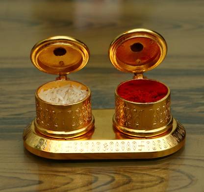 Chhariya Crafts Metal Chandan Roli Pair Kumkum Box for Gift and Pooja Purpose Decorative Showpiece  -  5 cm