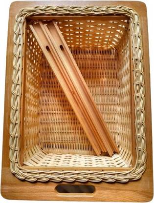 zora Wooden Wicker / Bamboo Basket for modular kitchen (16 Inch Width with Channel)(Standard Size 8 Inch Height)(Length : 20 Inch) Modular Drawer With Partition Wicker Storage Basket. Storage Basket