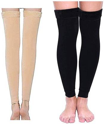 VISHAL_Co Womens Over Knee Leg Warmers Winter Thick Fleece Lined Elastic Socks Tights Knee Support