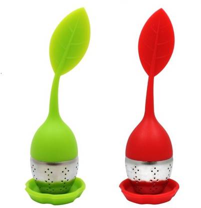 SEASPIRIT Tea Infuser with Drip Tray - Stainless Steel Fine Mesh Tea Cup with Silicone Lid - Perfect Tea Balls Tea Strainers - Leaf Shape Tea Strainer(Multicolor) Tea Strainer