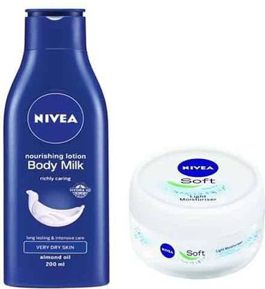 NIVEA SOFT LIGHT MOISTURIZER 100ML + BODY MILK NOURISHING BODY LOTION 200ML