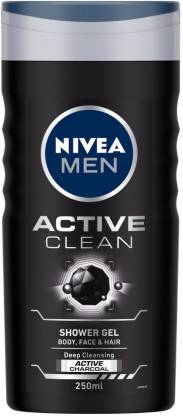 NIVEA Body Wash, Active Clean with Active Charcoal, Shower Gel for Body, Face & Hair