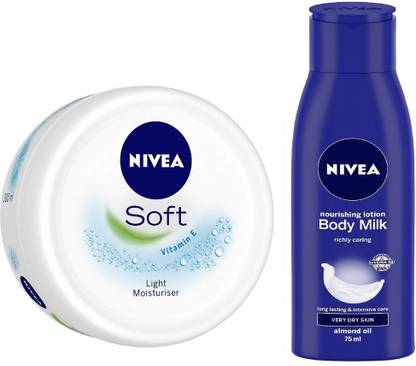 NIVEA Soft Moisturising Crme 300ml with Nourishing Body Milk Lotion, 75ml