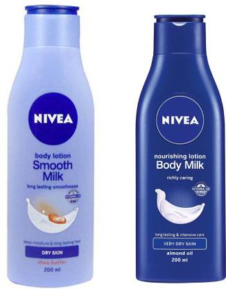 NIVEA BODY MILK NOURISHING BODY LOTION 200ML + SMOOTH MILK BODY LOTION 200ML