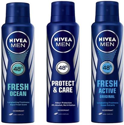 NIVEA Men FRESH OCEAN + PROTECT & CARE + FRESH ACTIVE Perfume Body Spray  -  For Men