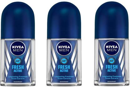 NIVEA Men Fresh Active Deodorant Roll-On 50ML Each (Pack of 3) Deodorant Roll-on  -  For Men