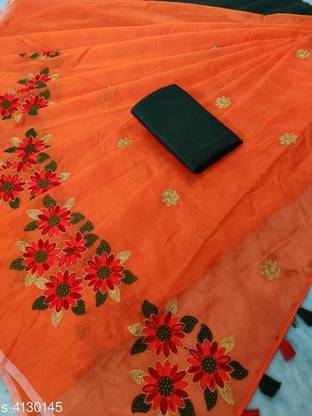 PARI DESIGNER Embroidered Chanderi Cotton Blend Saree with Unstitched Blouse