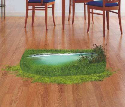 Varadvinayak 59 cm Pond and Grass floor sticker. Self Adhesive Sticker