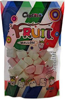CAPTAIN Fruit Marshmallows (Halal) Pink & White Color Pink Flavour, White Flavour Marshmallow