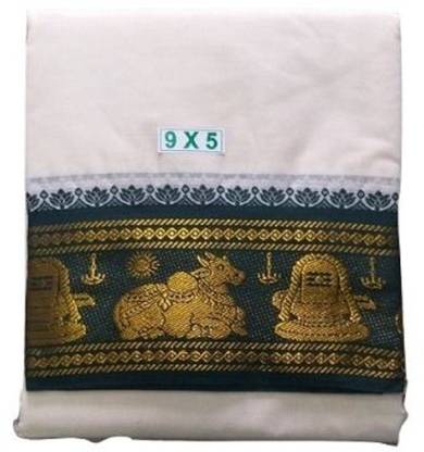 SRI THULAM GALLERY Sivan Nandhi border Cotton dhoti with towel / Dhoti with angavastram / 9x5 Panjakejam Self Design Men Dhoti
