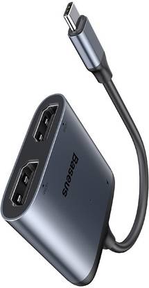 Baseus USB Type C to Dual HDMI Adapter 4K with 60W Type C PD Laptop Charging Port - Supports Triple Display with Extend Deskptop, Compatible with MacBook Pro, Type Laptops, Smartphones & Tablets CAHUB-I0G USB HUB