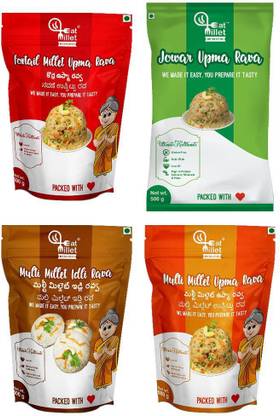 eat millet Foxtail millet upma rava Jowar upma rava Multi millet idli rava and upma rava combo pack of 4