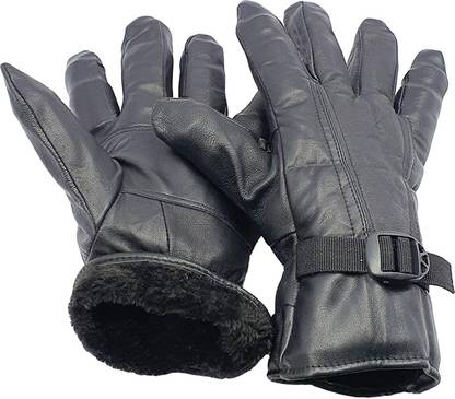 srijan Leather winter warm Snow Proof Gloves men & women for Bike Motorcycle Riding Gloves