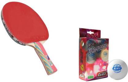 GKI Kungfu DX T.T racket with Euro Plastic 2 star T.T ball ( 6 Balls) Table Tennis Kit