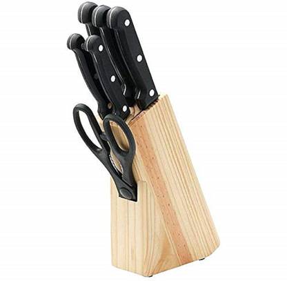 mega star 6 Pc Stainless Steel Knife Set 7-Piece Pcs Best Kitchen Knife Set with Wooden Block Stand Chef's Carver Boning Utility Pairing Knives and Scissors