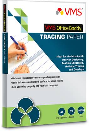VMS Office Buddy 90/95 gsm A4 Tracing Paper (250 Sheets) Unruled A4 95 gsm Drawing Paper